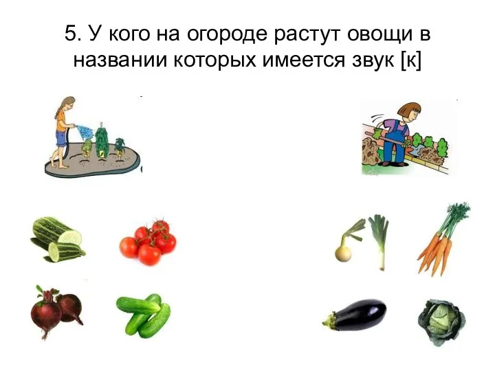 5. У кого на огороде растут овощи в названии которых имеется звук [к]