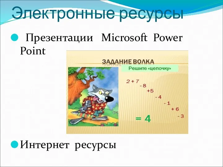 Электронные ресурсы Презентации Microsoft Power Point Интернет ресурсы