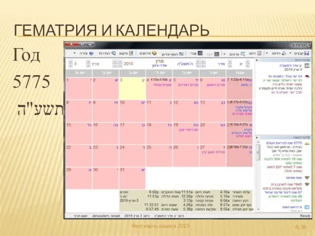 ГЕМАТРИЯ И КАЛЕНДАРЬ Год 5775 תשע"ה Фестиваль языков 2019 /34