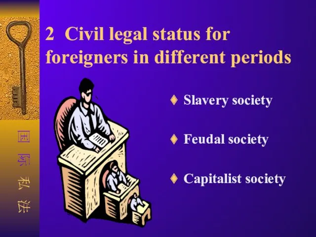 2 Civil legal status for foreigners in different periods Slavery society Feudal society Capitalist society