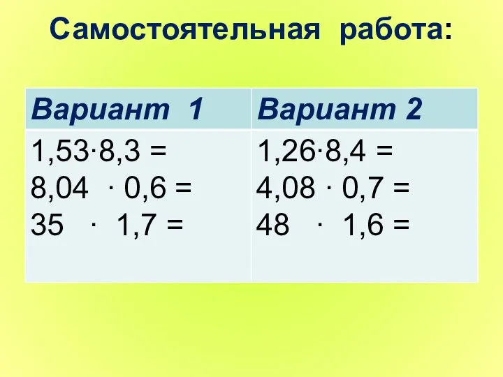 Самостоятельная работа: