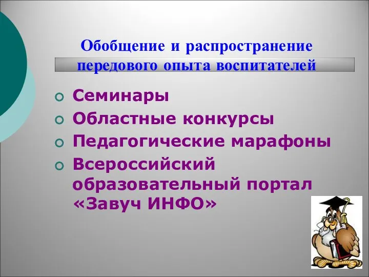 Обобщение и распространение передового опыта воспитателей Семинары Областные конкурсы Педагогические марафоны Всероссийский образовательный портал «Завуч ИНФО»