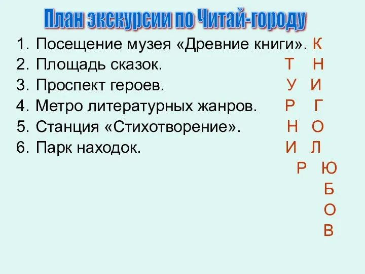 План экскурсии по Читай-городу Посещение музея «Древние книги». К Площадь