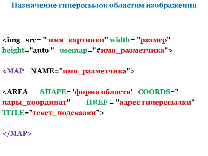 Назначение гиперссылок областям изображения