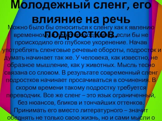 . Молодежный сленг, его влияние на речь подростков. Можно было