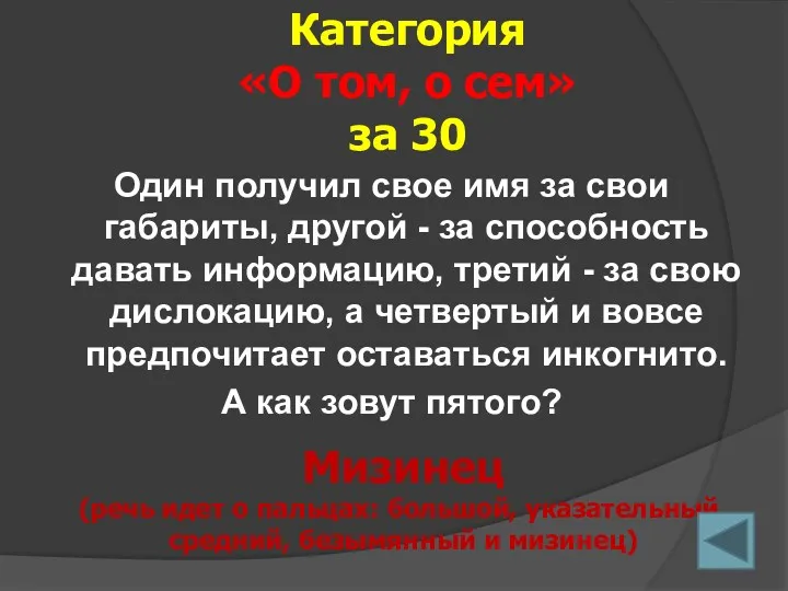 Категория «О том, о сем» за 30 Мизинец (речь идет