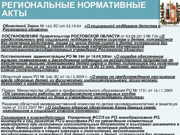 Региональные нормативные акты Областной Закон № 165-ЗС от 22.10.04 «О