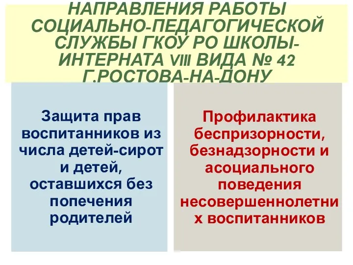 Направления работы социально-педагогической службы ГКОУ РО школы-интерната VIII вида №