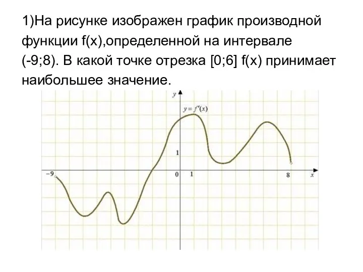 1)На рисунке изображен график производной функции f(x),определенной на интервале (-9;8).