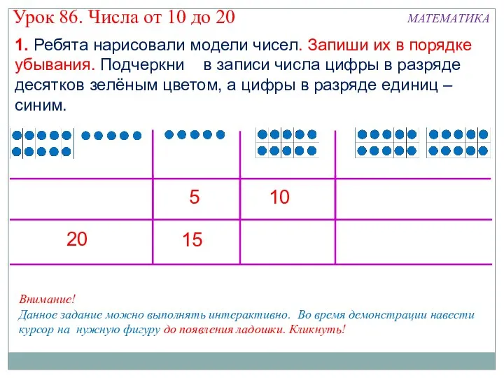 1. Ребята нарисовали модели чисел. Запиши их в порядке убывания.