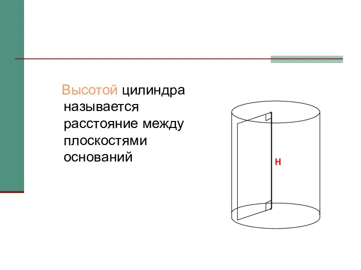 Высотой цилиндра называется расстояние между плоскостями оснований Н