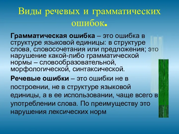 Виды речевых и грамматических ошибок. Грамматическая ошибка – это ошибка