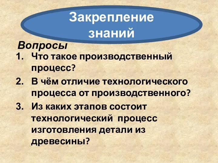 Вопросы Что такое производственный процесс? В чём отличие технологического процесса