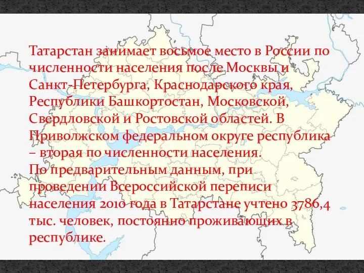 Татарстан занимает восьмое место в России по численности населения после