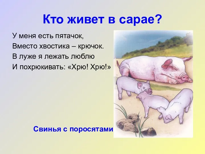 Кто живет в сарае? У меня есть пятачок, Вместо хвостика