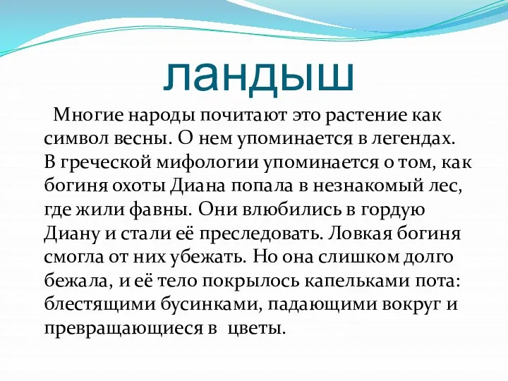 ландыш Многие народы почитают это растение как символ весны. О