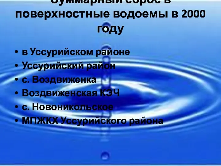 Суммарный сброс в поверхностные водоемы в 2000 году в Уссурийском