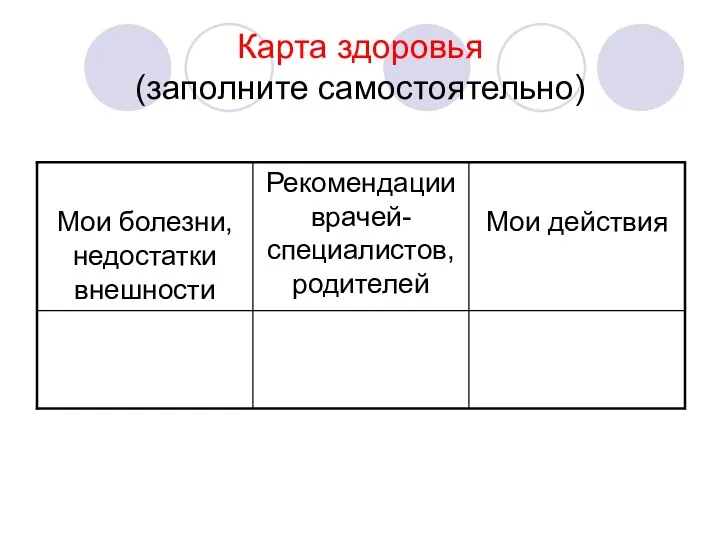 Карта здоровья (заполните самостоятельно)