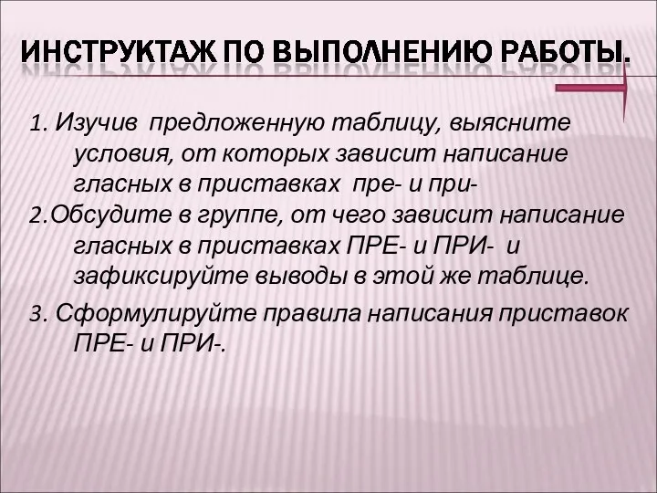 1. Изучив предложенную таблицу, выясните условия, от которых зависит написание