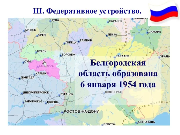 III. Федеративное устройство. Белгородская область образована 6 января 1954 года