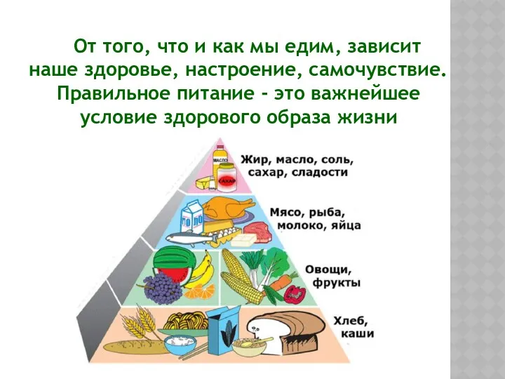 От того, что и как мы едим, зависит наше здоровье, настроение, самочувствие. Правильное