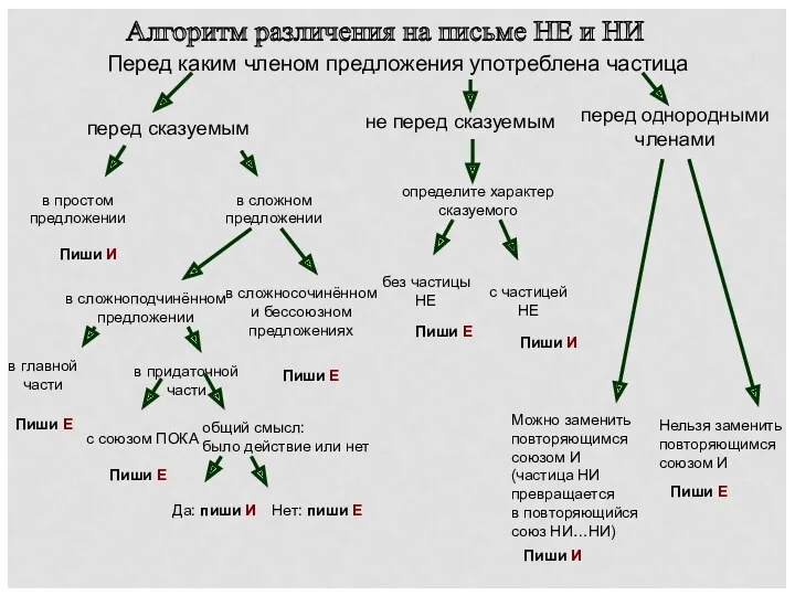 Алгоритм различения на письме НЕ и НИ Перед каким членом предложения употреблена частица