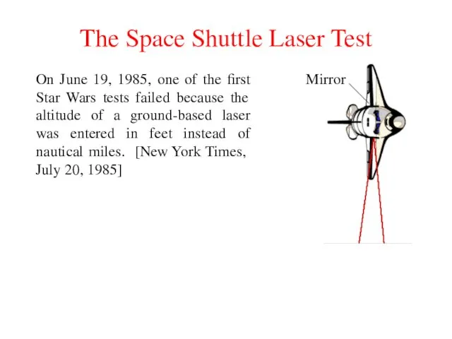 The Space Shuttle Laser Test On June 19, 1985, one of the first