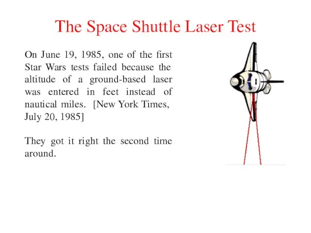 The Space Shuttle Laser Test On June 19, 1985, one of the first
