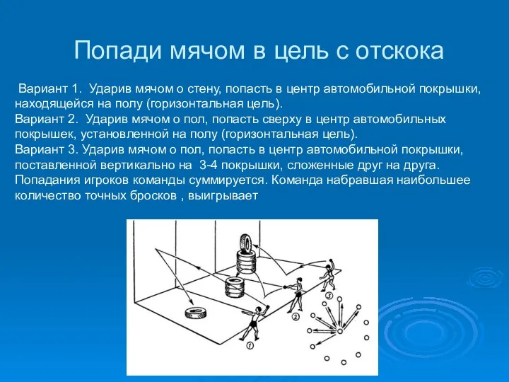 Попади мячом в цель с отскока Вариант 1. Ударив мячом о стену, попасть