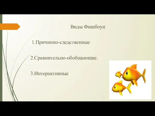 Виды Фишбоун 1.Причинно-следственные 2.Сравнительно-обобщающие. 3.Интерактивные