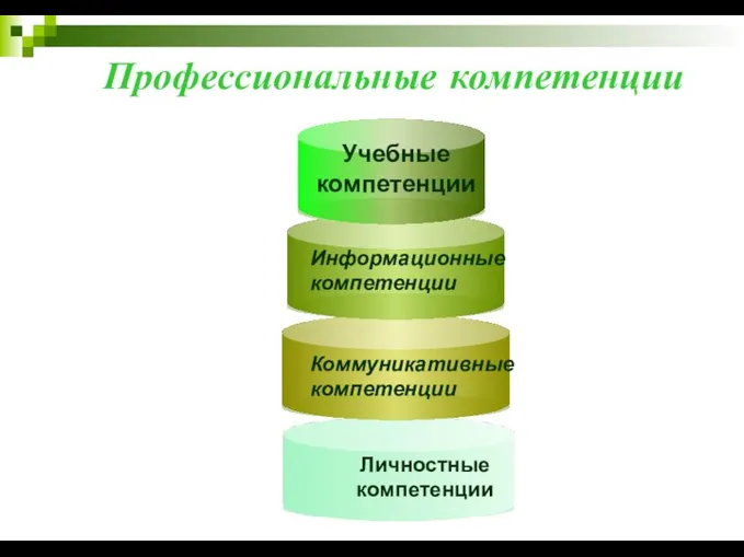 Профессиональные компетенции Учебные компетенции Коммуникативные компетенции Информационные компетенции Личностные компетенции