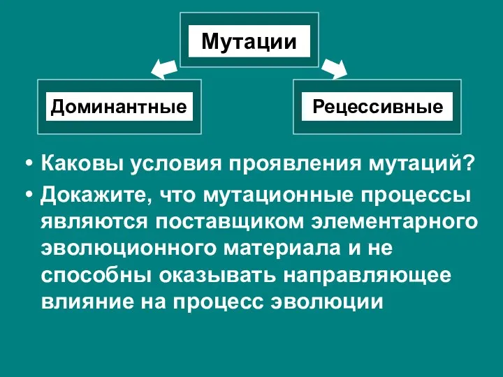 Каковы условия проявления мутаций? Докажите, что мутационные процессы являются поставщиком