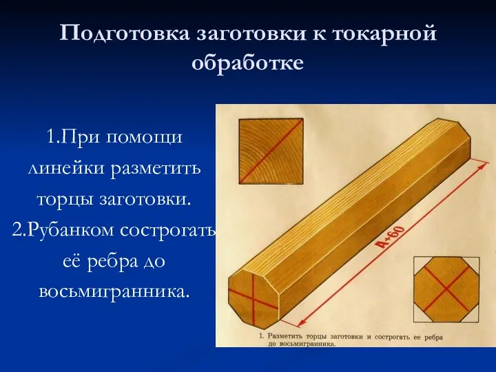 Подготовка заготовки к токарной обработке 1.При помощи линейки разметить торцы