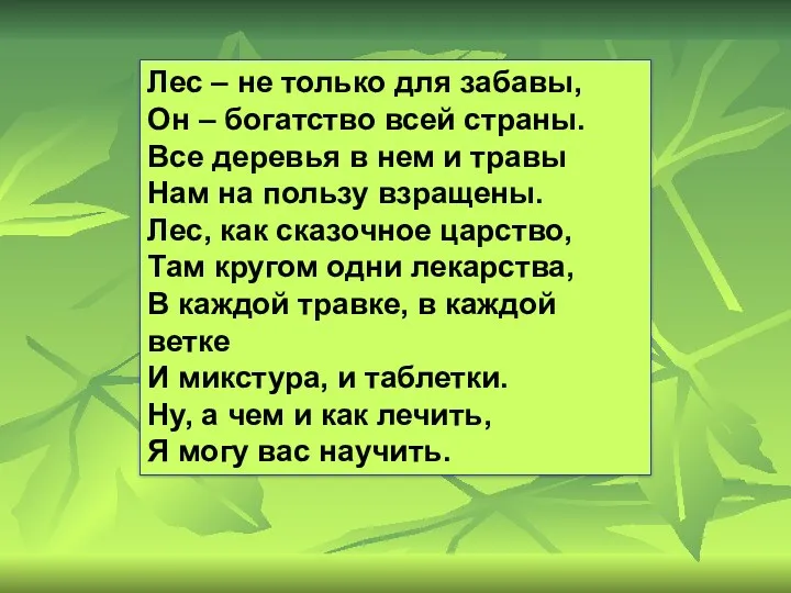 Лес – не только для забавы, Он – богатство всей