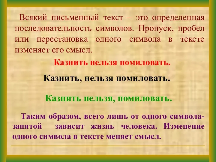 Всякий письменный текст – это определенная последовательность символов. Пропуск, пробел