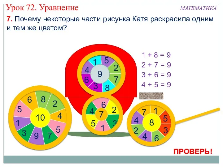 7. Почему некоторые части рисунка Катя раскрасила одним и тем