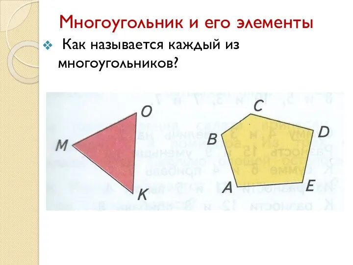 Многоугольник и его элементы Как называется каждый из многоугольников?