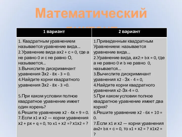 Математический диктант