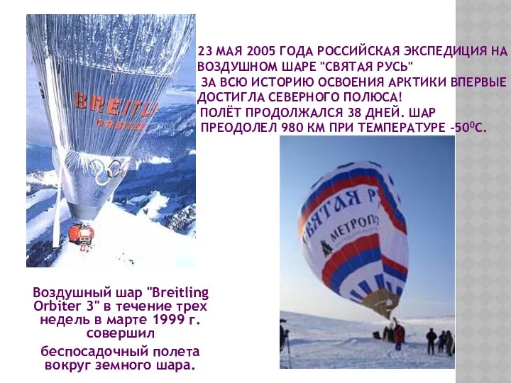 23 МАЯ 2005 ГОДА РОССИЙСКАЯ ЭКСПЕДИЦИЯ НА ВОЗДУШНОМ ШАРЕ "СВЯТАЯ