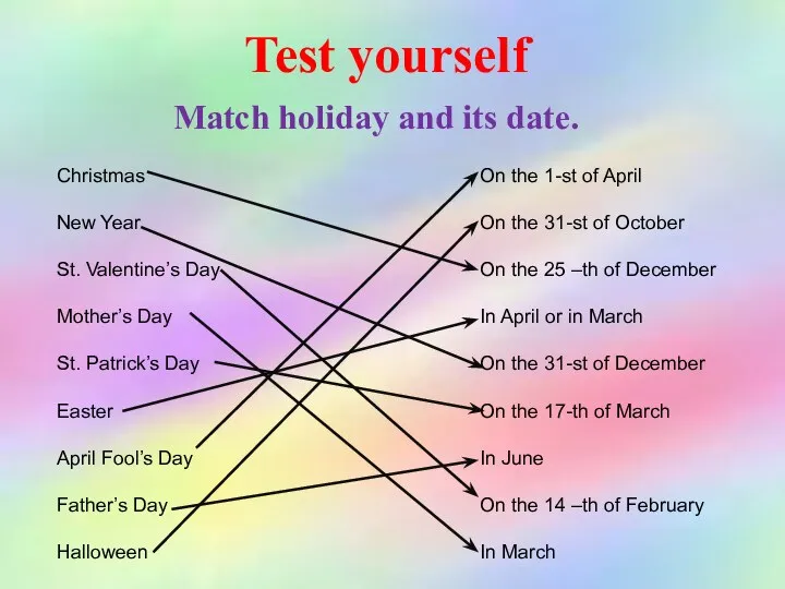 Match holiday and its date. Test yourself Christmas New Year