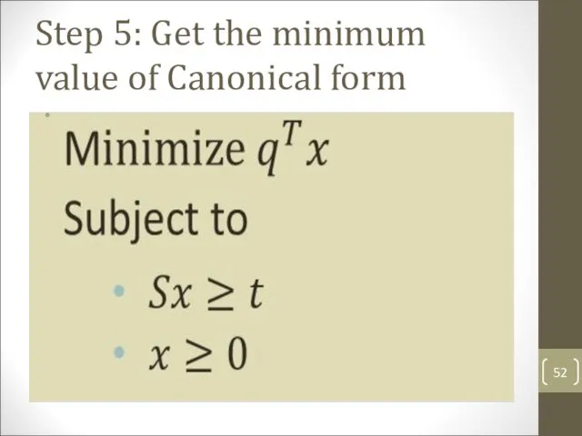 Step 5: Get the minimum value of Canonical form