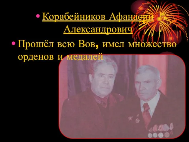 Корабейников Афанасий Александрович Прошёл всю Вов, имел множество орденов и медалей