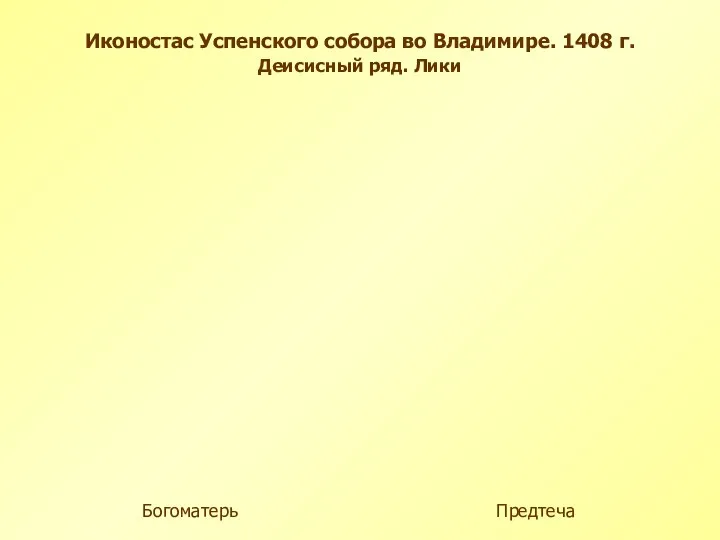 Богоматерь Предтеча Иконостас Успенского собора во Владимире. 1408 г. Деисисный ряд. Лики