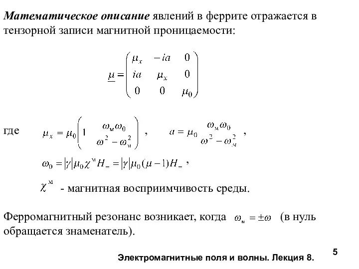 Электромагнитные поля и волны. Лекция 8. Математическое описание явлений в