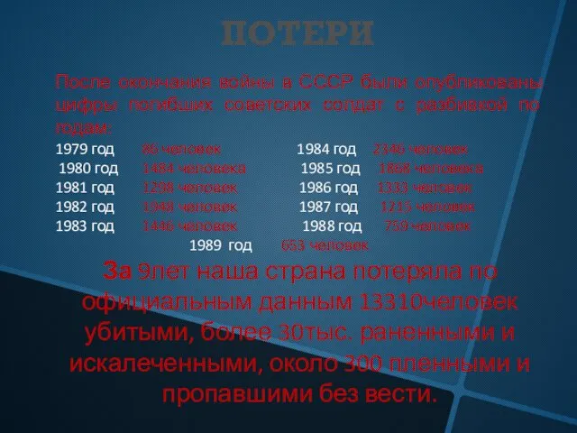 После окончания войны в СССР были опубликованы цифры погибших советских