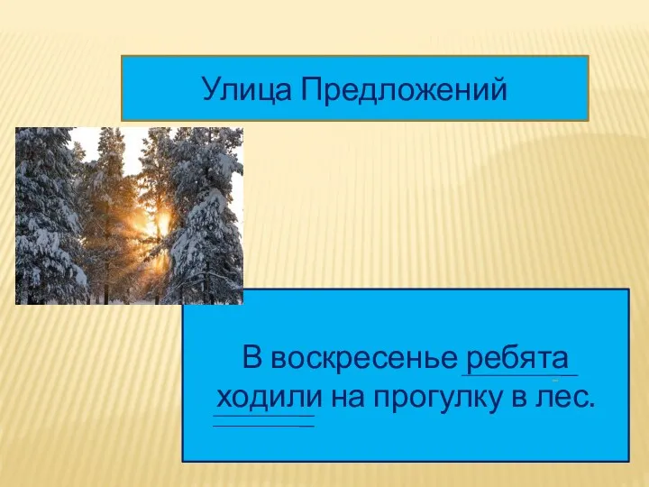 Улица Предложений В воскресенье ребята ходили на прогулку в лес.