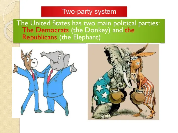 The United States has two main political parties: The Democrats
