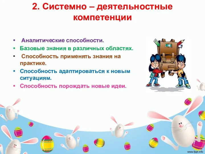 2. Системно – деятельностные компетенции Аналитические способности. Базовые знания в