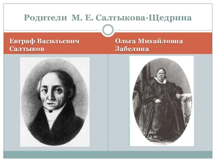 Евграф Васильевич Салтыков Ольга Михайловна Забелина Родители М. Е. Салтыкова-Щедрина