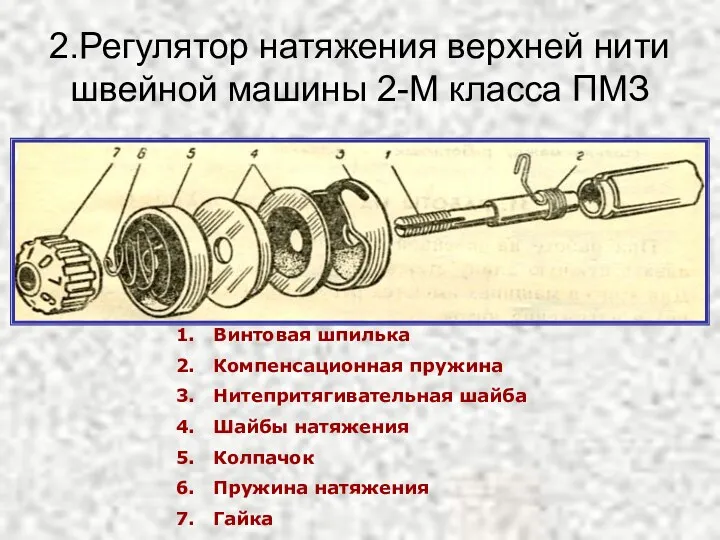 2.Регулятор натяжения верхней нити швейной машины 2-М класса ПМЗ Винтовая